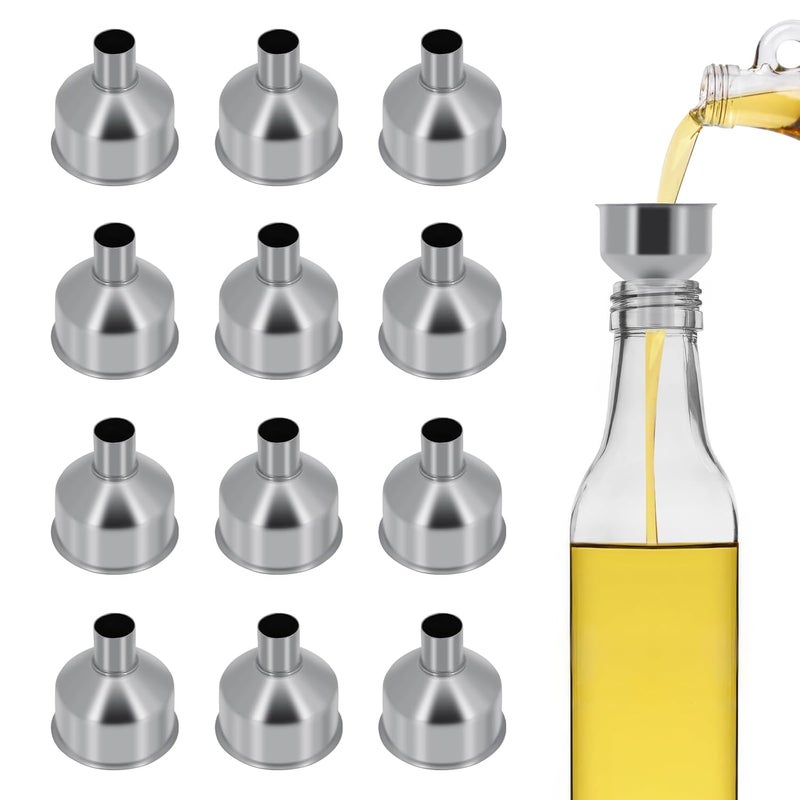 eispap 12Pcs Stainless Steel Small Funnel for Flask Small Funnels for Drinking Liquor Flask,Oil Bottle,Perfume Bottle,Amber Bottle, Spices Liquids Universal Mini Funnel Fit for 2/3" Spout (12) - Image 1